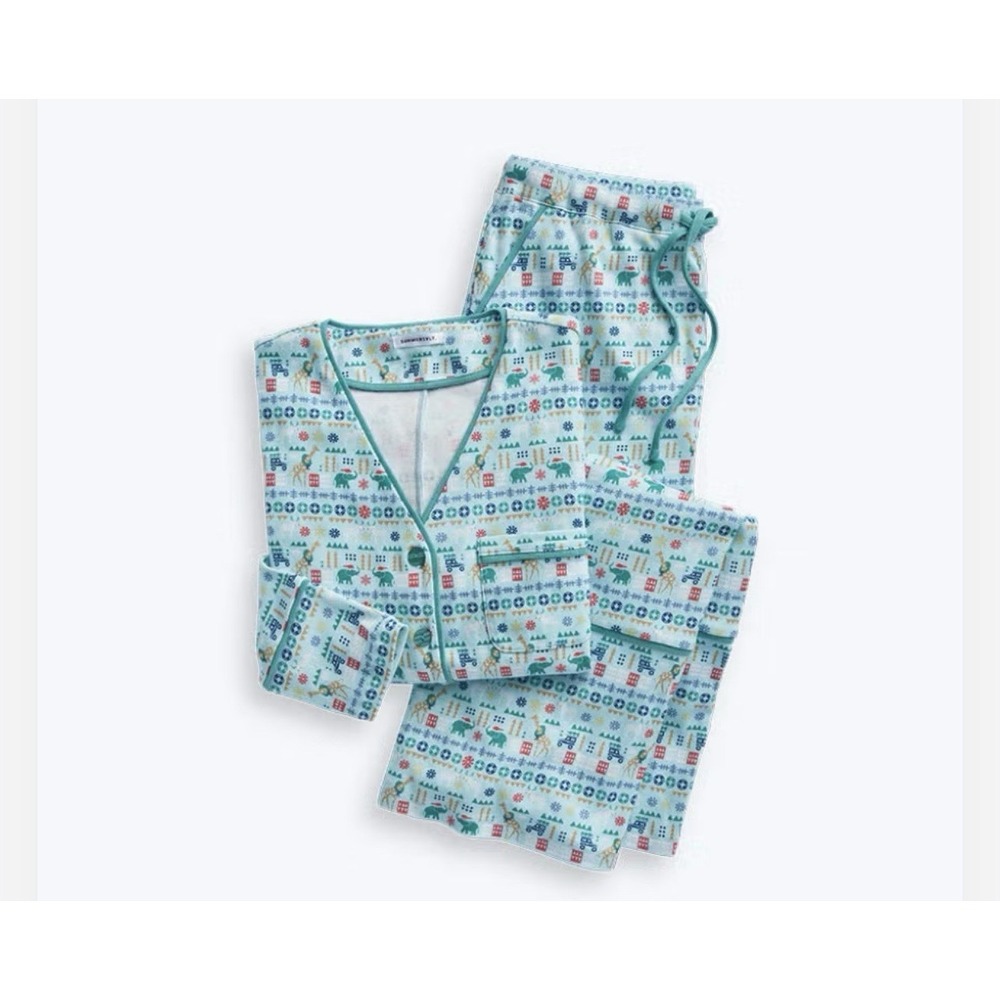 Summersalt‎ Pajama Set Womens Medium Blue Giraffes Print 100% Breathable Cotton